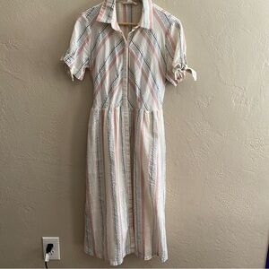 Lovestitch Women’s Puff Short Sleeve Striped Midi Dress Tie Waist Size Medium
